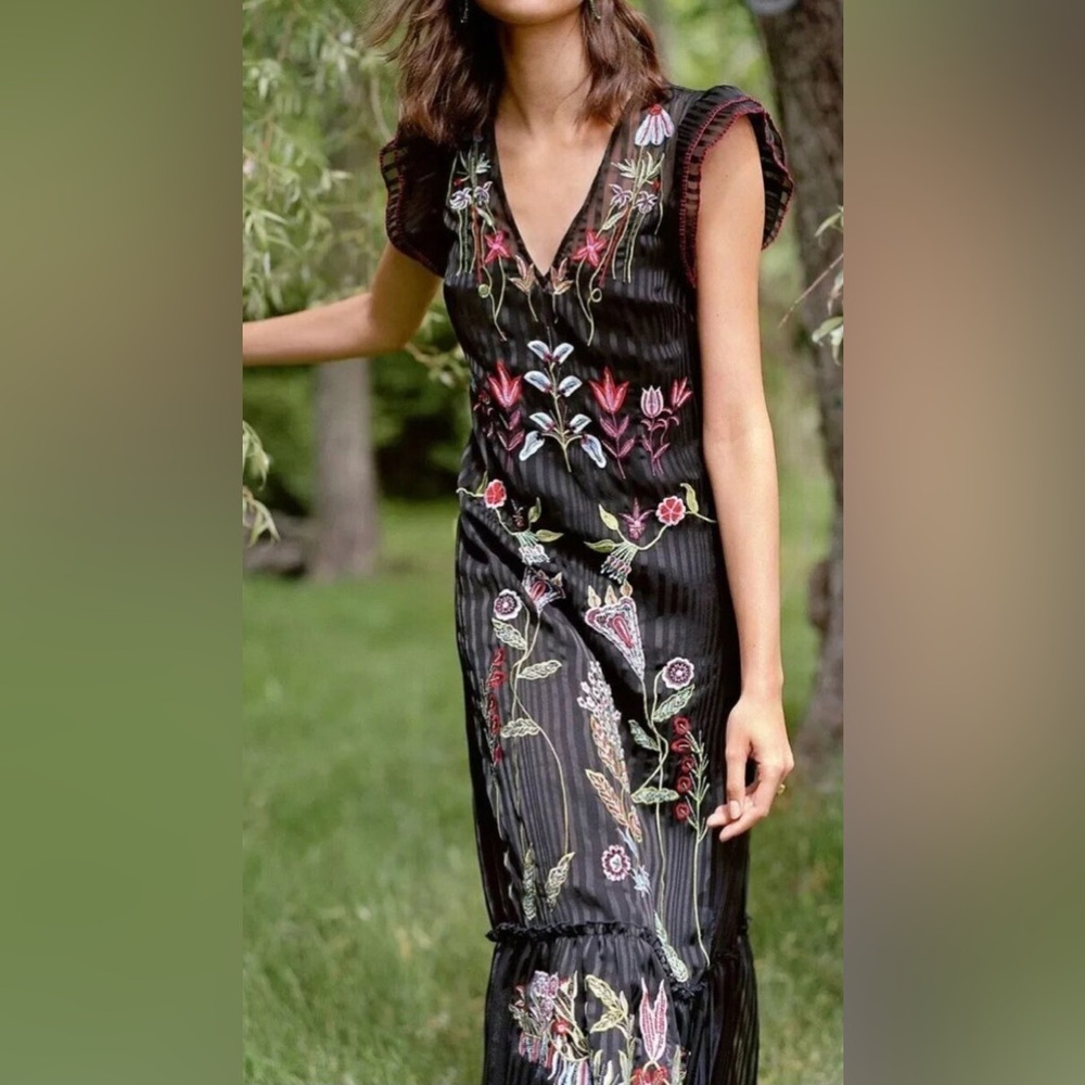 Anthropologie Not So Serious Corsica Embroidered Beaded Dress